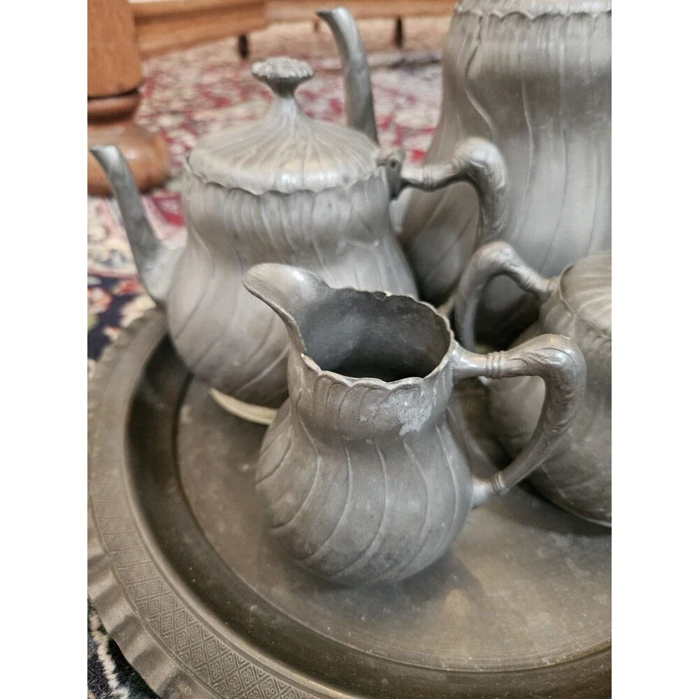 Antique 19th Century Gherhardt Pewter Tea Service 8 piece Set